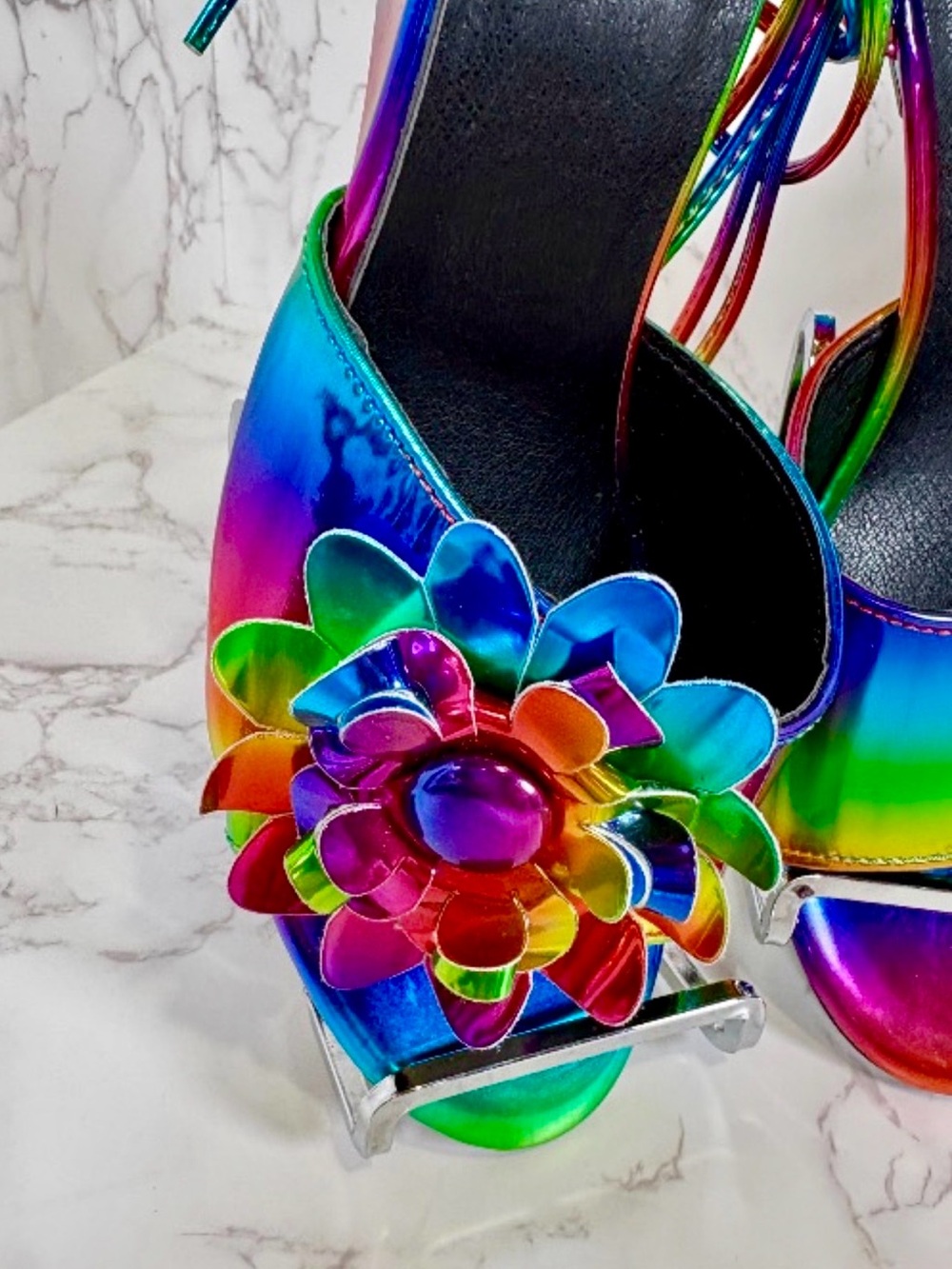 SHOES: Rainbow Floral Mules w/Leg Straps, EUC - Picture 5 of 12